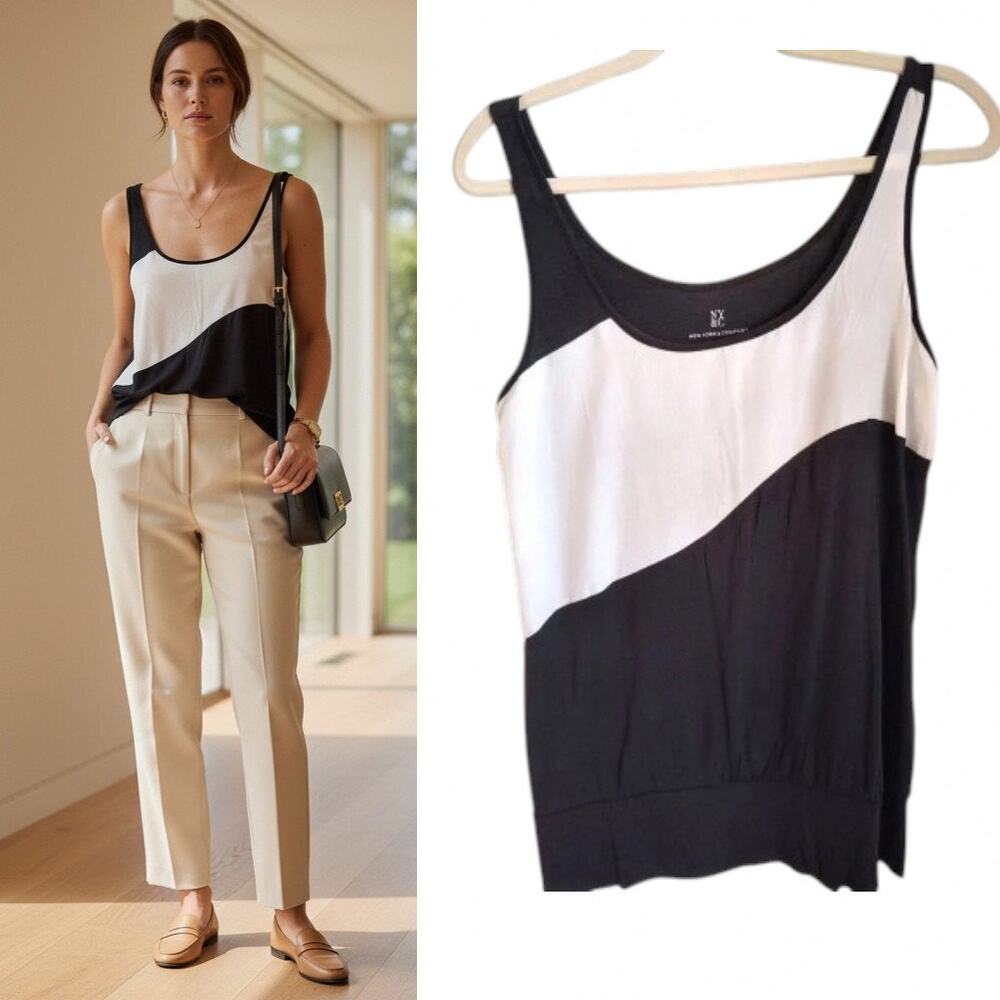 New York & Co Classic Mono Colorblock Sleeveless Shell Top Women's M NWT